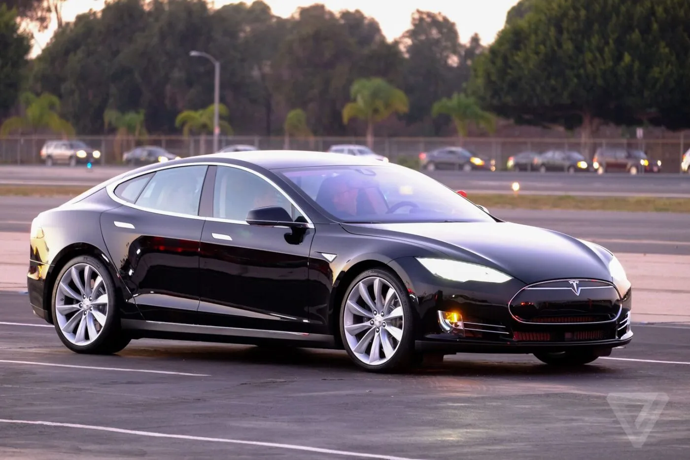 A Tesla sedan is seen in Manhattan in New York City